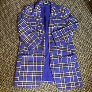 Express Purple Plaid Longline Blazer Size M Like New Statement Jacket